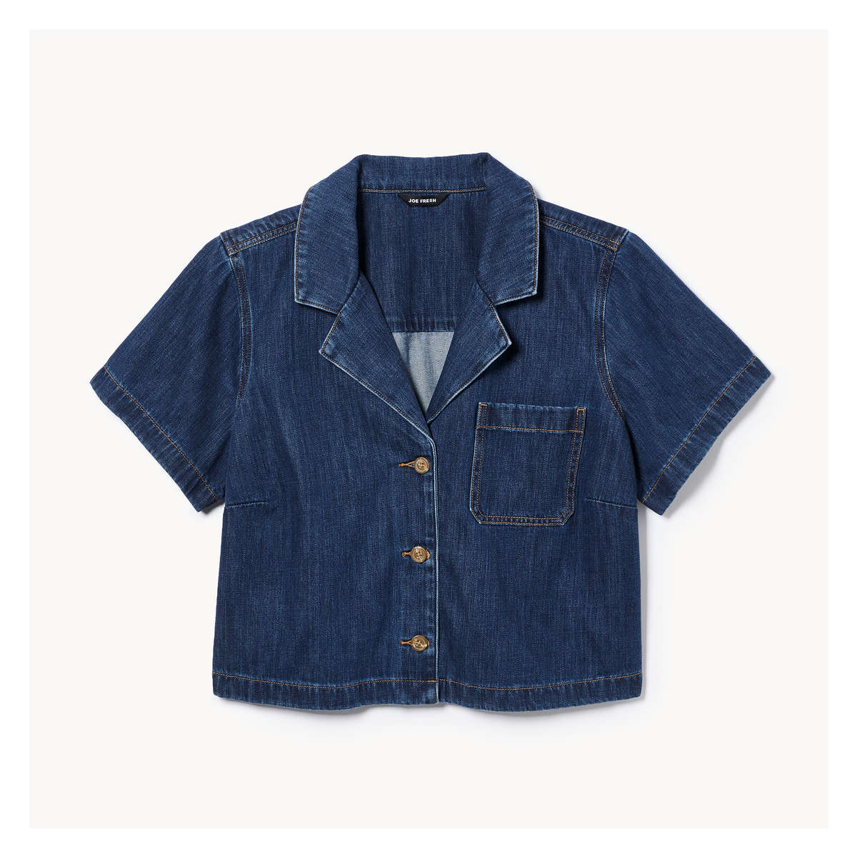★ ★ Women's Statement Crop Denim Shirt 47AB726 Women+ Crop Denim Shirt in Medium Wash from Joe Fresh